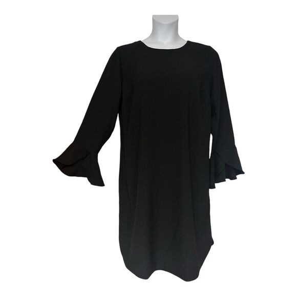 Monroe & Main Shift Desk to Dinner Casual Party Black Crepe Office Funeral Dress - Picture 1 of 12